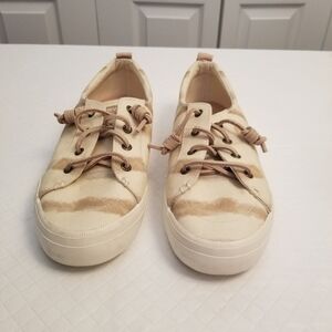 Sperry Beige and Tan Canvas Platform Sneakers